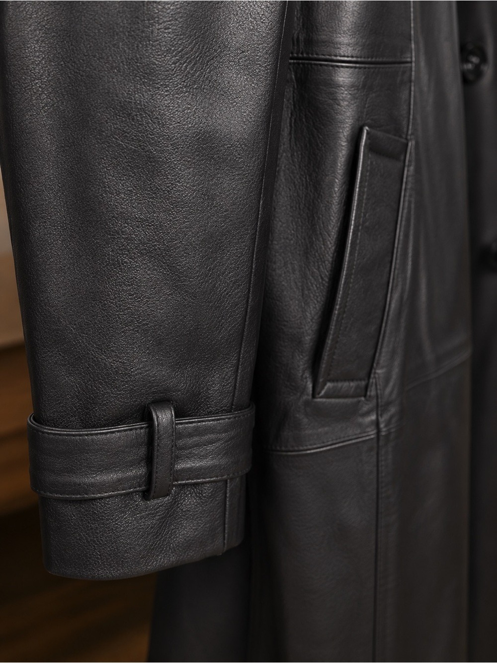 🖤 Isaac Mizrahi Women Genuine Leather Long Coat • Large • Front Button Closure - Picture 6 of 8